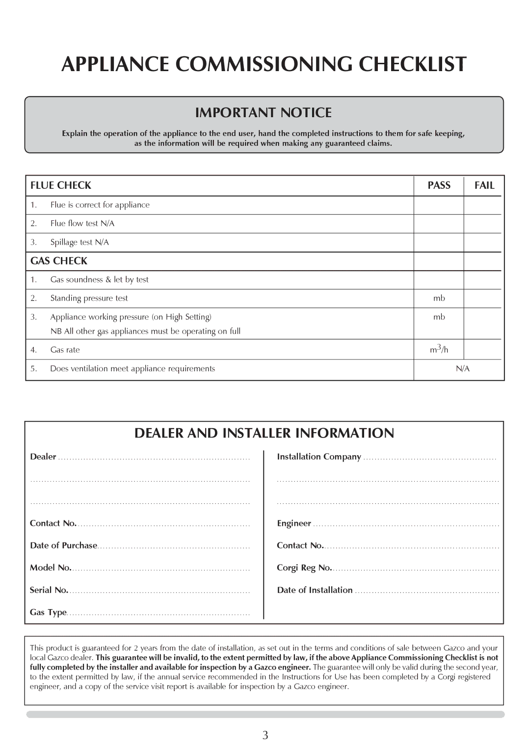 Stovax Studio 22 manual Flue Check, Fail, Gas Check 